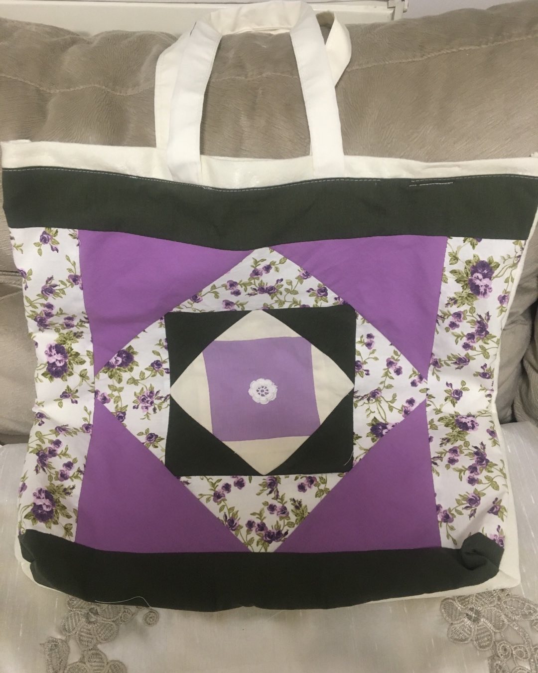 Mor Siyah Patchwork Yastık